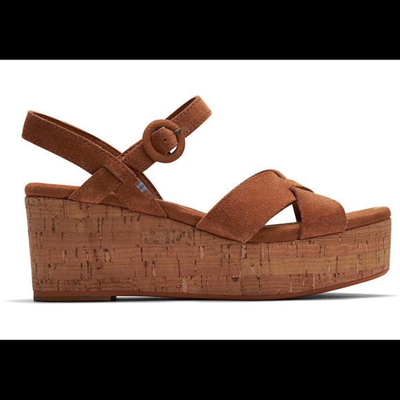 NEW TOMS Carmel Brown Suede Willow Wedges - Picture 1 of 13